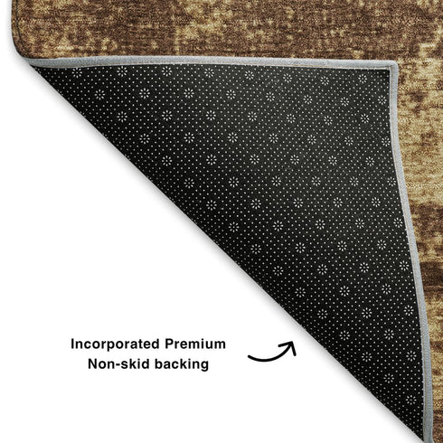 5' X 8' Coffee And Beige Abstract Washable Area Rug With UV Protection