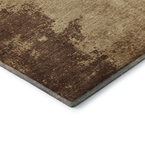 5' X 8' Coffee And Beige Abstract Washable Area Rug With UV Protection