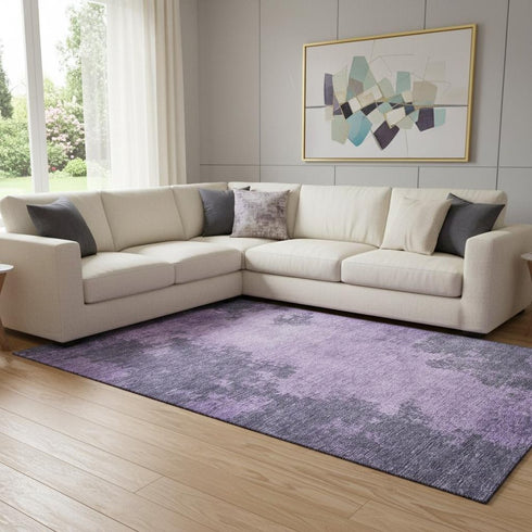 8' X 10' Purple And Lavender Abstract Washable Area Rug With UV Protection