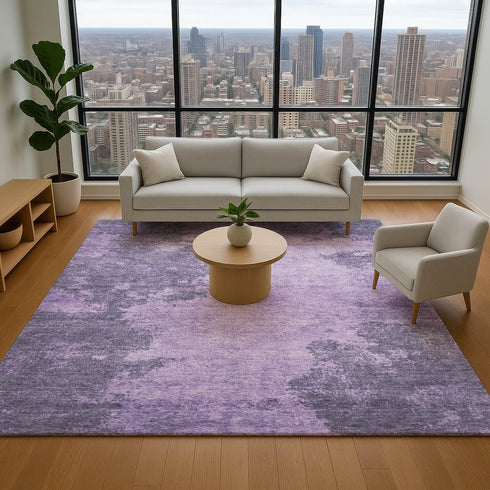 8' X 10' Purple And Lavender Abstract Washable Area Rug With UV Protection
