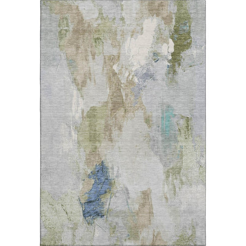 5' X 8' Beige Blue And Ivory Abstract Washable Area Rug With UV Protection