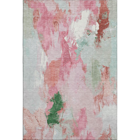 5' X 8' Blush Green And Ivory Abstract Washable Area Rug With UV Protection