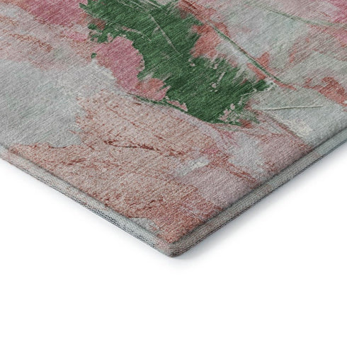 5' X 8' Blush Green And Ivory Abstract Washable Area Rug With UV Protection
