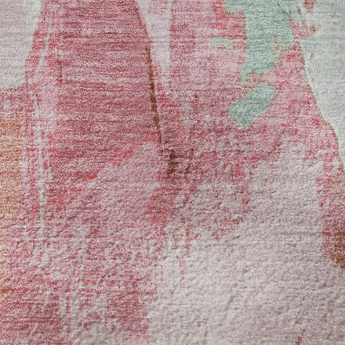 5' X 8' Blush Green And Ivory Abstract Washable Area Rug With UV Protection