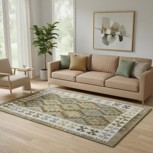 5' X 8' Brown And Ivory Tribal Washable Area Rug With UV Protection