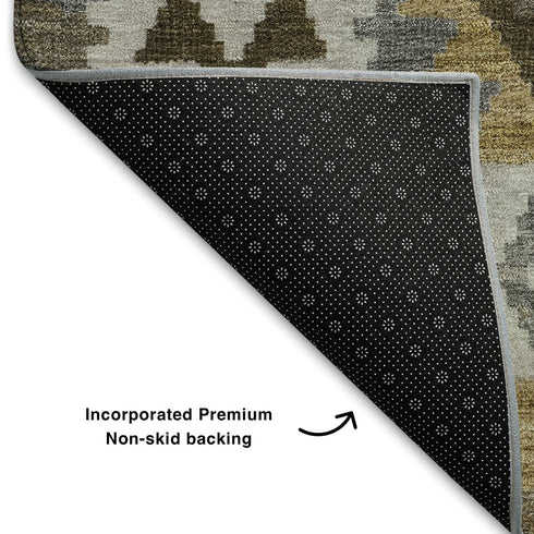 5' X 8' Brown And Ivory Tribal Washable Area Rug With UV Protection