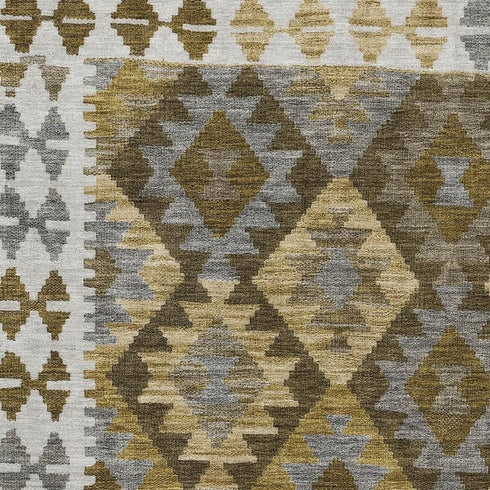 5' X 8' Brown And Ivory Tribal Washable Area Rug With UV Protection