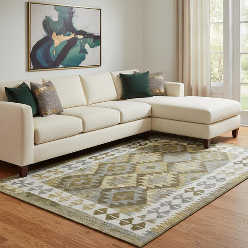 8' X 10' Brown And Ivory Tribal Washable Area Rug With UV Protection