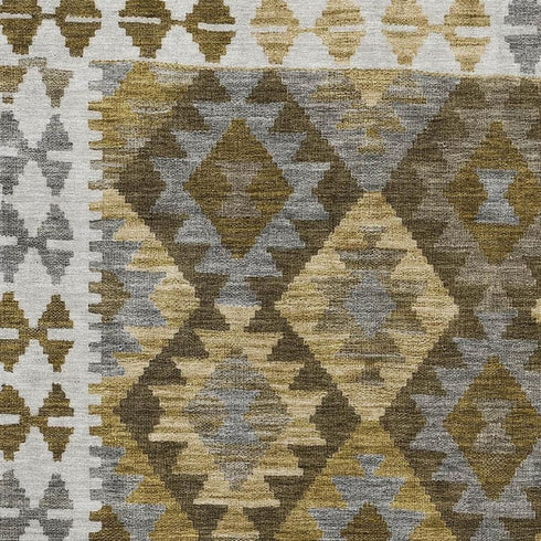 8' X 10' Brown And Ivory Tribal Washable Area Rug With UV Protection