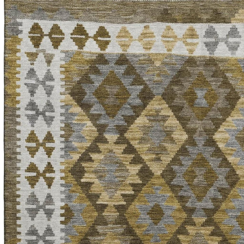 8' X 10' Brown And Ivory Tribal Washable Area Rug With UV Protection