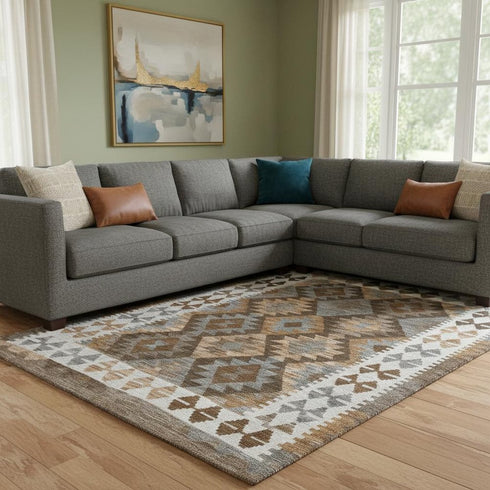 8' X 10' Copper And Ivory Tribal Washable Area Rug With UV Protection