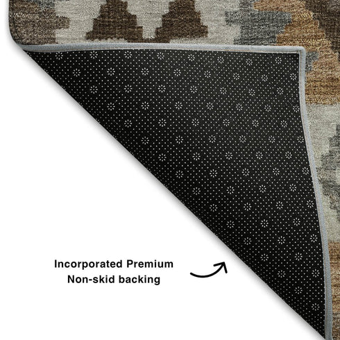 8' X 10' Copper And Ivory Tribal Washable Area Rug With UV Protection