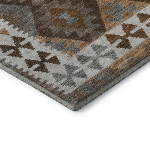 8' X 10' Copper And Ivory Tribal Washable Area Rug With UV Protection