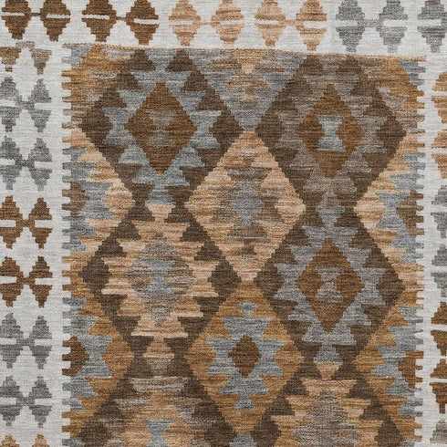 8' X 10' Copper And Ivory Tribal Washable Area Rug With UV Protection