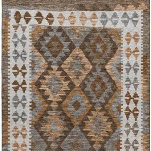 8' X 10' Copper And Ivory Tribal Washable Area Rug With UV Protection