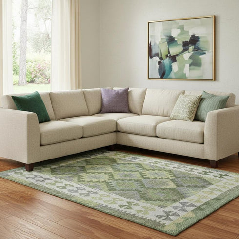 8' X 10' Olive Green And Ivory Tribal Washable Area Rug With UV Protection