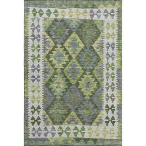 8' X 10' Olive Green And Ivory Tribal Washable Area Rug With UV Protection