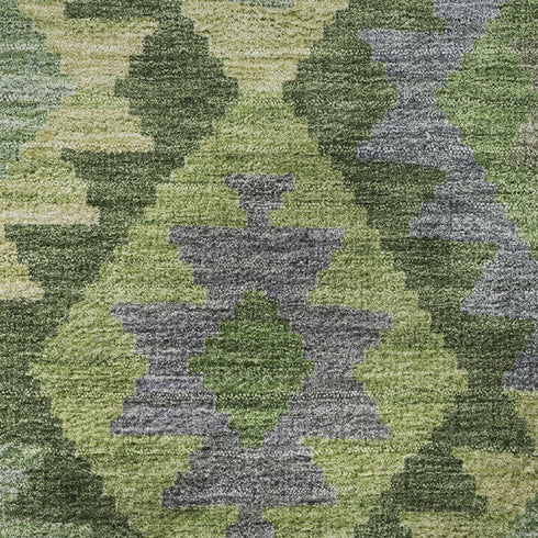 8' X 10' Olive Green And Ivory Tribal Washable Area Rug With UV Protection