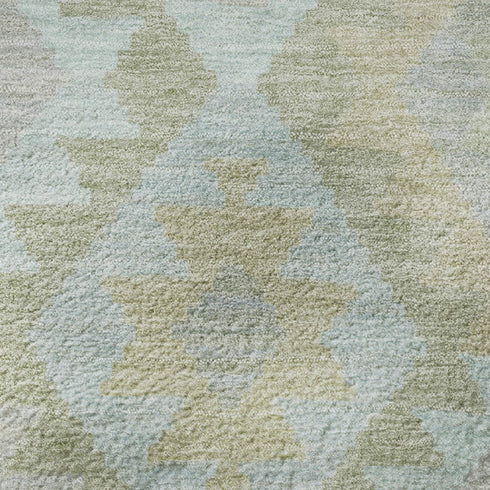 8' Sage And Blue Tribal Washable Round Rug With UV Protection