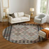 8' Taupe And Charcoal Tribal Washable Round Rug With UV Protection