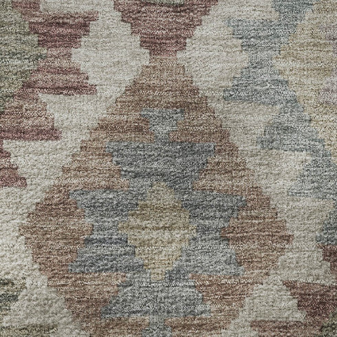 8' Taupe And Charcoal Tribal Washable Round Rug With UV Protection