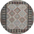 8' Taupe And Charcoal Tribal Washable Round Rug With UV Protection