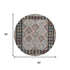 8' Taupe And Charcoal Tribal Washable Round Rug With UV Protection