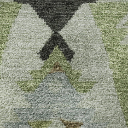 5' X 8' Brown Green And Charcoal Tribal Washable Area Rug With UV Protection