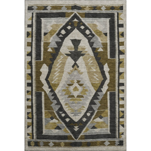 5' X 8' Chocolate Beige And Charcoal Tribal Washable Area Rug With UV Protection
