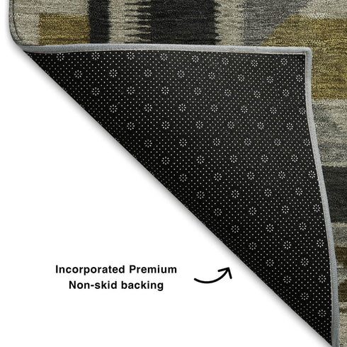 5' X 8' Chocolate Beige And Charcoal Tribal Washable Area Rug With UV Protection