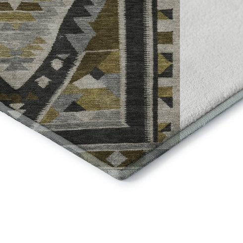 5' X 8' Chocolate Beige And Charcoal Tribal Washable Area Rug With UV Protection