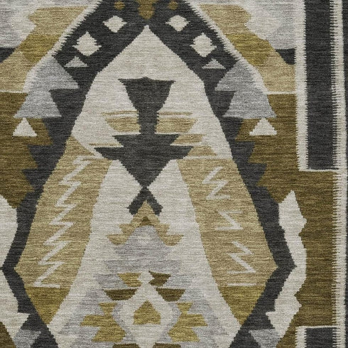 5' X 8' Chocolate Beige And Charcoal Tribal Washable Area Rug With UV Protection