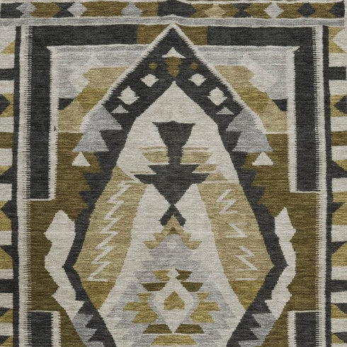5' X 8' Chocolate Beige And Charcoal Tribal Washable Area Rug With UV Protection