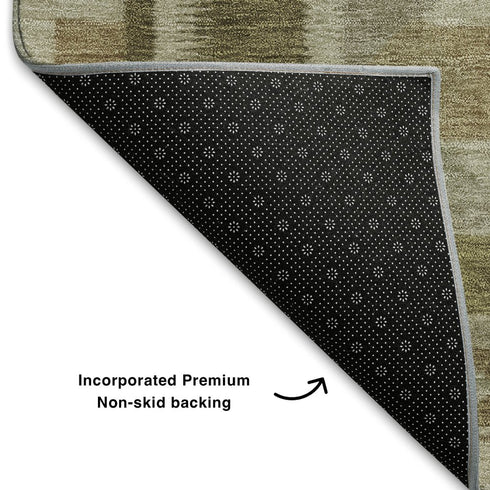 5' X 8' Linen Ivory And Khaki Tribal Washable Area Rug With UV Protection