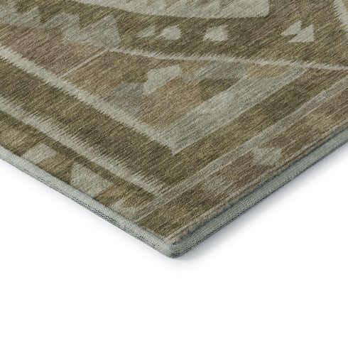 5' X 8' Linen Ivory And Khaki Tribal Washable Area Rug With UV Protection
