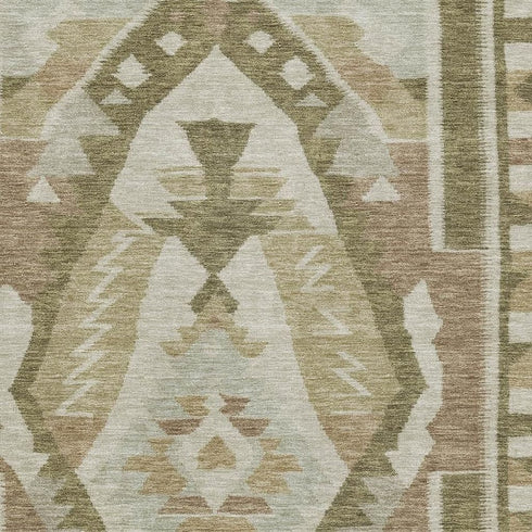 5' X 8' Linen Ivory And Khaki Tribal Washable Area Rug With UV Protection
