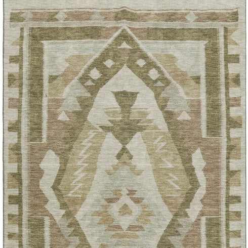 5' X 8' Linen Ivory And Khaki Tribal Washable Area Rug With UV Protection