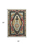 5' X 8' Red Charcoal And Gold Tribal Washable Area Rug With UV Protection