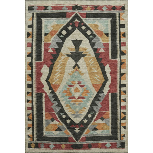 5' X 8' Red Charcoal And Gold Tribal Washable Area Rug With UV Protection