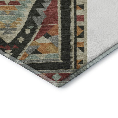 5' X 8' Red Charcoal And Gold Tribal Washable Area Rug With UV Protection