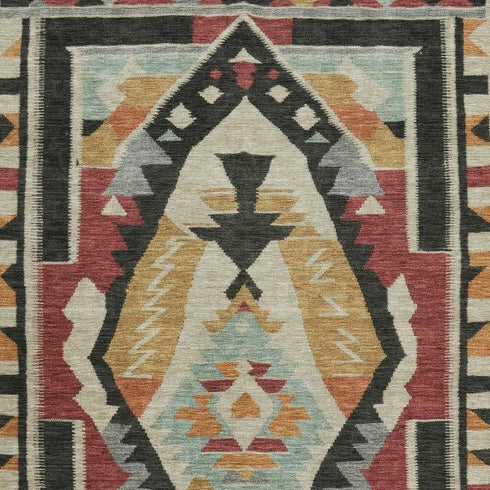 5' X 8' Red Charcoal And Gold Tribal Washable Area Rug With UV Protection