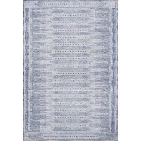 5' X 8' Blue And Denim Blue Geometric Washable Area Rug With UV Protection