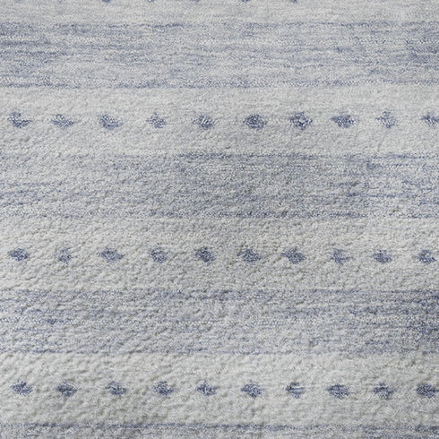 5' X 8' Blue And Denim Blue Geometric Washable Area Rug With UV Protection