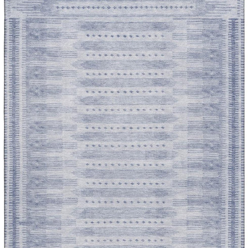 5' X 8' Blue And Denim Blue Geometric Washable Area Rug With UV Protection