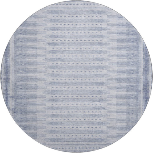 8' Blue And Denim Blue Geometric Washable Round Rug With UV Protection