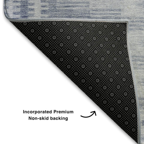 8' Blue And Denim Blue Geometric Washable Round Rug With UV Protection
