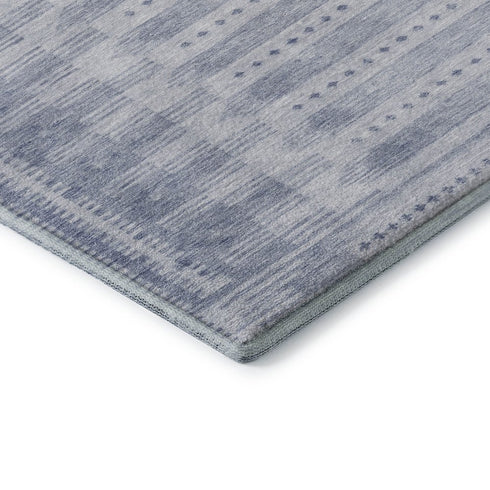 8' Blue And Denim Blue Geometric Washable Round Rug With UV Protection