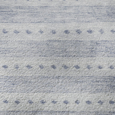 8' Blue And Denim Blue Geometric Washable Round Rug With UV Protection