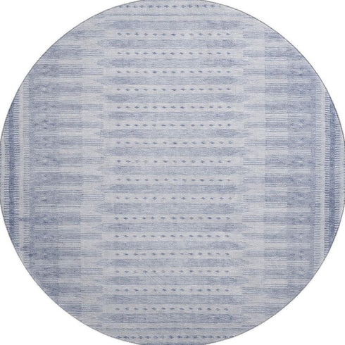 8' Blue And Denim Blue Geometric Washable Round Rug With UV Protection