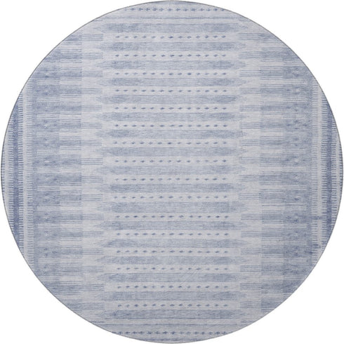 8' Blue And Denim Blue Geometric Washable Round Rug With UV Protection